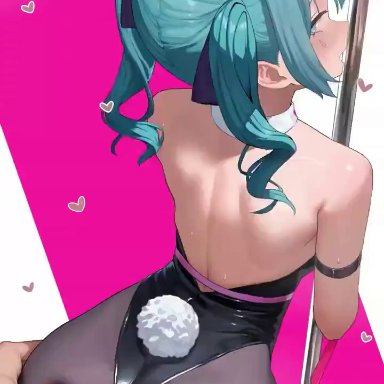 hatsune miku, 1boy, 1girls, from behind, from behind position, moaning, penetration, pussy juice, rabbit ears, rabbit girl, rabbit tail, vaginal penetration, 2d, 2d (artwork), 2d animation