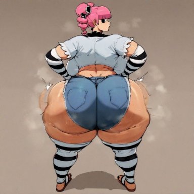 one piece, perona, ap, 1girls, big ass, big breasts, elbow gloves, facing away, female, female focus, female only, huge ass, jean shorts, looking at viewer, motion blur