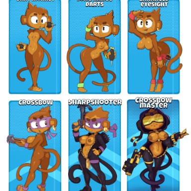 bloons td 6, bloons tower defense, dart monkey, vixycore, 6girls, ass, bent over, big breasts, bow, brown fur, brown hair, earrings, fur, furry, looking at viewer