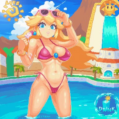 mario (series), nintendo, super mario sunshine, princess peach, itzah, breasts, female, female only, swimsuit, animated