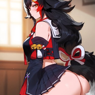 hololive, hololive japan, ookami mio, floox, 1girls, animal ears, ass, black hair, breasts, dat ass, female, huge ass, huge breasts, kemonomimi, light skin