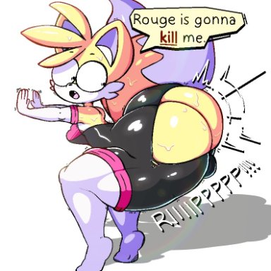 sega, sonic (series), sonic the hedgehog (series), rouge the bat (cosplay), tails, tails the fox, senor9, 1boy, anthro, ass, ass focus, big ass, bubble butt, bulge, canid