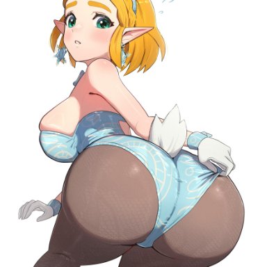 nintendo, tears of the kingdom, the legend of zelda, princess zelda, zelda (tears of the kingdom), gonzarez, 1girls, ass, bending over, blonde hair, breasts, bunny ears, bunny girl, bunnysuit, dat ass