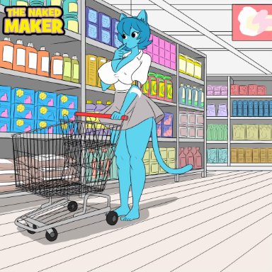 armand et rolande, the amazing world of gumball, nicole watterson, nicole watterson (anime), the naked maker (oc), the naked maker, anthro, areolae, assisted exposure, breasts, completely nude, completely nude female, disappearing clothes, embarrassed, embarrassed nude female