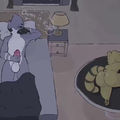 regular show, mordecai (regular show), rigby (regular show), neeno, anthro, avian, blowjob, furry, masturbation, sleeping, animated, mp4, sound, tagme, video