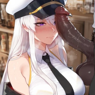 azur lane, enterprise (azur lane), floox, dark-skinned male, interracial, ai generated, tagme