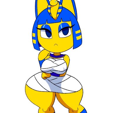 animal crossing, ankha, ankha (animal crossing), tansau, 1girls, anthro, areolae, ass, ass support, big ass, big breasts, blue hair, bottom heavy, bouncing breasts, breasts