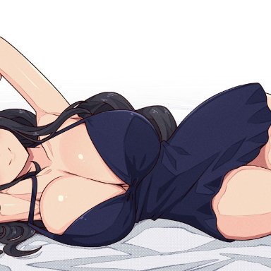 one piece, shounen jump, nico robin, virus-g, 1girls, bare arms, bare legs, bare shoulders, bare thighs, big breasts, black hair, blue eyes, blush, clothed, clothing