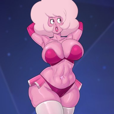 cartoon network, steven universe, gem (species), pink diamond (steven universe), rocner, 1girls, arms behind head, arms up, big breasts, big thighs, breasts, busty, busty female, child bearing hips, colored skin