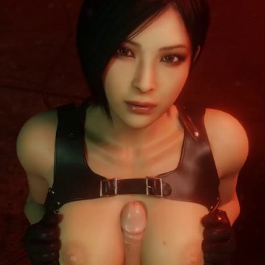 resident evil, resident evil 4 remake, ada wong, audiodude, lazyprocrastinator, 1boy, 1girls, asian female, athletic female, between breasts, black hair, breasts, erection, exposed breasts, gloves