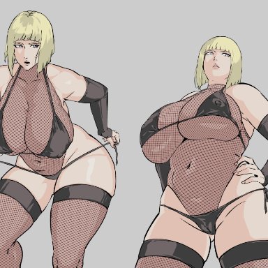 naruto, naruto (series), samui, ryopie, 1girls, armwear, big breasts, black gloves, blonde hair, bottomwear, breasts, cleavage, clothing, elbow gloves, female