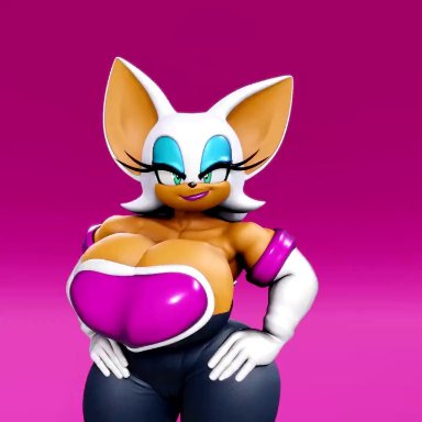 sonic (series), rouge the bat, vulkyasha, 1girls, big breasts, collarbone, female, large breasts, massive breasts, solo, thick thighs, undressing, 3d, alternate version available, animated