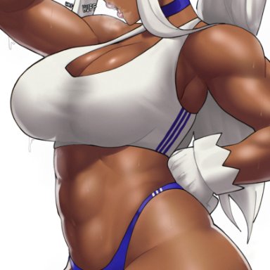 my hero academia, miruko, rumi usagiyama, echosaber, 1girls, abs, after workout, ass, athletic female, big ass, big breasts, big butt, blush, blushing, breath