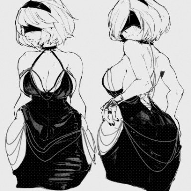 nier, nier (series), nier: automata, yorha 2b, guidelli art, 1girls, android, android girl, big breasts, blindfold, blindfolded, blush, blushing, busty, child bearing hips