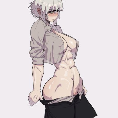 fate (series), fate/grand order, jeanne alter, jeanne d'arc (alter) (fate), stopu, 1girls, abdominals, abs, ahoge, ass, athletic, athletic female, black pants, braless, breasts