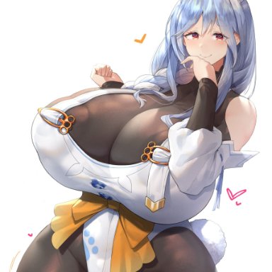 pekomama, sinensian, 1girls, blue hair, bunny ears, bunny girl, bunny tail, curvy, gigantic breasts, huge ass, huge breasts, mature female, milf, solo female, wide hips