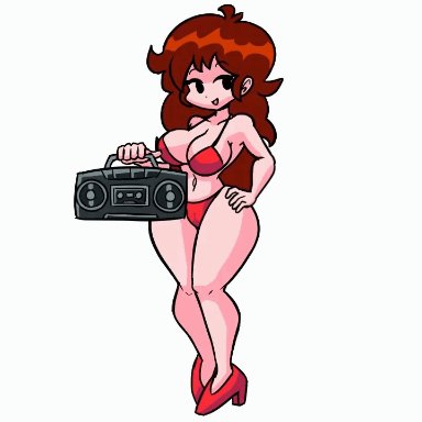 friday night funkin, girlfriend (friday night funkin), jstolpa, 1girls, auburn hair, big breasts, bikini, boombox, bouncing breasts, hourglass figure, jiggle, jiggle physics, jiggling ass, jiggling breasts, radio