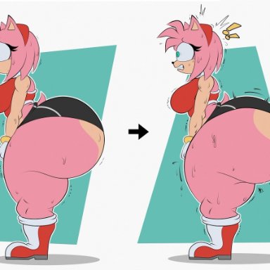 sega, sonic (series), sonic the hedgehog (series), amy rose, mrxrickyx, 1girls, anthro, ass expansion, ass growth, big ass, big butt, big thighs, bottom heavy, bubble ass, bubble butt