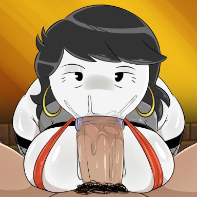 jaiden animations, jaidens mom, spakka5, :&gt;=, big breasts, blowjob, breasts, cock, dick, female, fishnet legwear, foreskin, gloves, hoop earrings, licking