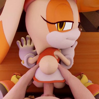 sega, sonic (series), cream the rabbit, mobian (species), thenaysayer34, 1boy, 1girls, age difference, anal, animal ears, anthro, ass grab, bare ass, brown eyes, clothed female nude male