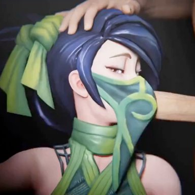 league of legends, riot games, akali, akali jhomen tethi, evilaudio, jellyfishjubilee, yoatasy, 1boy, 1boy1girl, 1girls, balls, ballsack, black hair, blowjob under mask, eyebrows