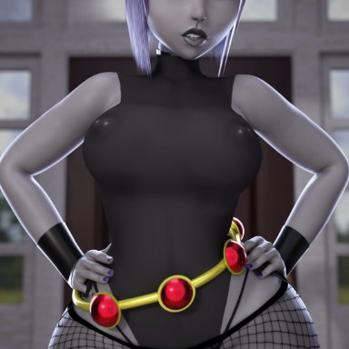 teen titans, rachel roth, raven (dc), smitty34, anti tattoo, big ass, big breasts, big butt, breasts, female, female only, looking at viewer, nipple outline, nipples, purple eyes