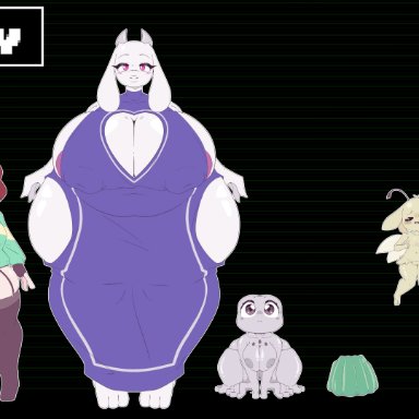 undertale, chara, frisk, froggit, moldsmal, napstablook, toriel, vegetoid, whimsun, altnsfw, 1boy, 1futa, 4girls, anthro, big breasts