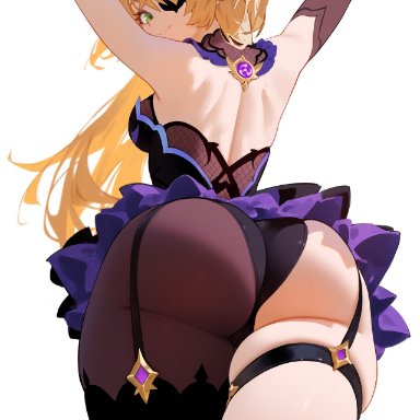 genshin impact, fischl (genshin impact), ayalie, 1girls, blonde hair, bottom heavy, dat ass, dress, eyepatch, from behind, green eyes, huge ass, pantyhose, solo, ai generated