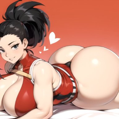 boku no hero academia, my hero academia, momo yaoyorozu, daidouji (artist), daidoujipv, 1girls, big breasts, cleavage, huge ass, huge butt, long hair, looking at viewer, ponytail, thick thighs, thighs