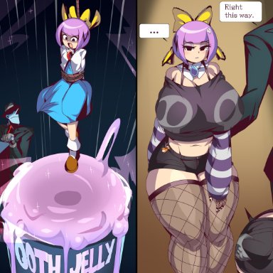 ghost trick, kamila, captain kirb, 1boy, 1girls, before and after, big breasts, breasts, busty, female, fishnets, goth, goth girl, gothification, gothified