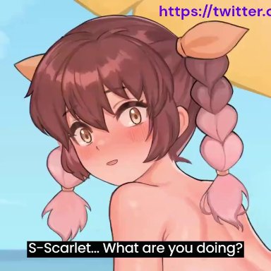 original, original character, scarlet (norza), norza, 1futa, 1girls, barefoot, bottomless, breasts, brown hair, bulge, clothed, clothing, cunnilingus, duo