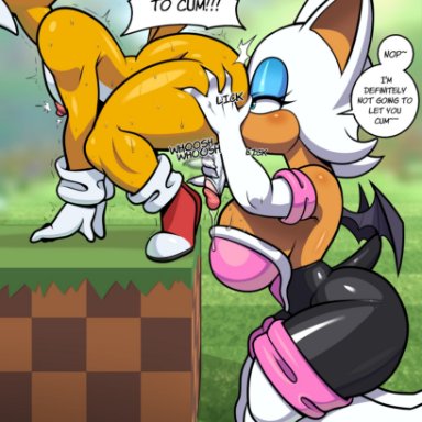 sega, sonic (series), sonic the hedgehog (series), miles prower, rouge the bat, tails, tails the fox, lollipopcon, 1boy, 1female, 1girls, 1male, anilingus, anilingus from female, anthro