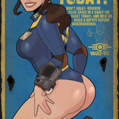 fallout, fallout (tv series), lucy maclean, melat0nin, starbryte, 1girls, ass, big ass, big breasts, brown eyes, brown hair, clothed, clothed female, clothing, computer
