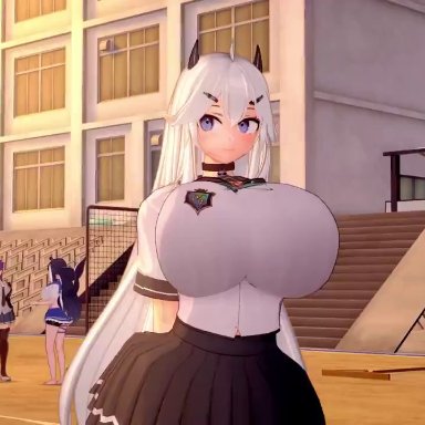 shylily, silvervale, veibae, deluxe rosie, scratch-key, breast drop, breasts out, huge ass, huge breasts, public, school uniform, animated, koikatsu, sound, tagme