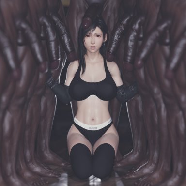 blacked, final fantasy, final fantasy vii, final fantasy vii remake, tifa lockhart, derpderp, asian female, big breasts, big penis, blacked clothing, clothed female nude male, dark skin, dark-skinned male, imminent gangbang, interracial