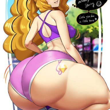 equestria girls, my little pony, adagio dazzle, cigusa, ass bigger than head, booty shorts, bottom heavy, bubble butt, cap, exercise clothing, hat, shaking butt, short shorts, shorts, sportswear