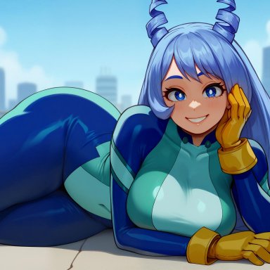 my hero academia, nejire hado, nejire hado (hero outfit), azure (artist), 1girl, huge ass, large breasts, solo, thick thighs, wide hips, ai generated, tagme