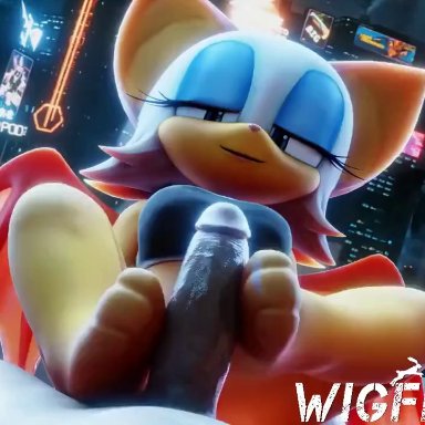 sega, sonic the hedgehog (series), rouge the bat, wigfritter, anthro, bat, bedroom eyes, big ears, bottomless, bra, clothed, clothing, consistent pov, duo, erection