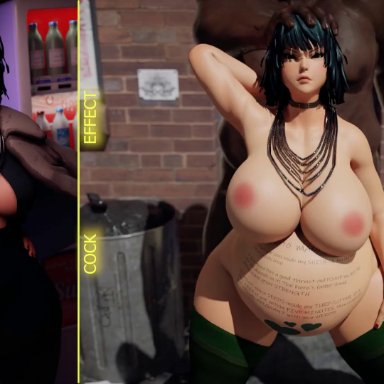 one-punch man, fubuki (one-punch man), opennsfwsp, tscd rendering, ahe gao, anal, anal sex, arm behind head, belly, big belly, big body, big breasts, body writing, chains, cumflated belly