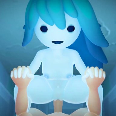 spooky's house of jump scares, spooky (shojs), adriandustred, 1boy, 1girls, black eyes, blue hair, blue nipples, blue skin, breasts, cowgirl position, ghost girl, hand holding, jumpscare, light skin