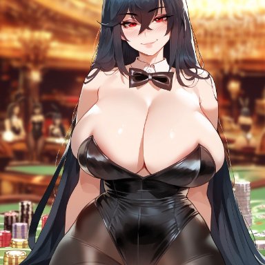 azur lane, taihou (azur lane), floox, 1girls, black hair, breasts, bunny ears, bunny girl, bunnysuit, female, highleg leotard, huge breasts, large breasts, leotard, long hair