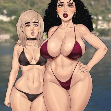 disney, tangled, cerez (rocner), mother gothel, oc, rocner, 1female, abs, age difference, big breasts, bikini, huge breasts, light-skinned female, mature female, milf