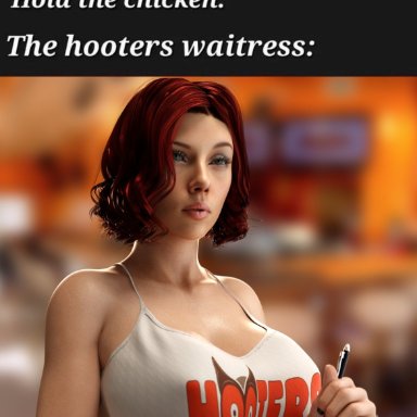 hooters, marvel, marvel cinematic universe, marvel comics, black widow (marvel), natasha romanoff, scarlett johansson, smitty34, 1girls, athletic, athletic female, big ass, big breasts, bottom heavy, breasts