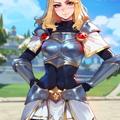 league of legends, riot games, luxanna crownguard, floox, 1girls, blonde hair, blue eyes, breasts, female, female only, light skin, light-skinned female, long hair, thighs, ai generated