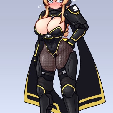 helldivers 2, whiskey project, limebreaker, 1girls, annoyed, annoyed expression, armor, armored boots, armored gloves, blonde hair, braid, braided hair, braided ponytail, breasts, bunny ears