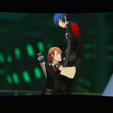 persona, persona 3, persona 3 reload, makoto yuki, yukari takeba, bunnxarts, blowjob, blush, hand on penis, animated, mp4, sound, tagme, video