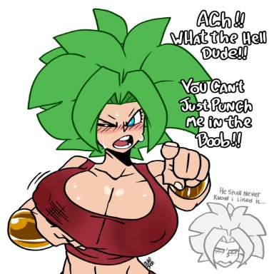 dragon ball, dragon ball super, dragon ball z, kefla, blindstash, 1girls, big breasts, blue eyes, blush, blush lines, cleavage, female, female only, green hair, large ass