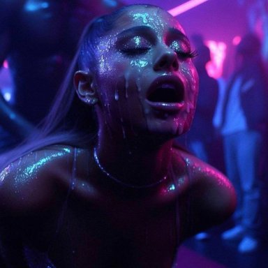 ariana grande, african male, celebrity, closed eyes, cum, cum on face, facial, moan, moaning, moaning in pleasure, moaning on cock, moans, public, public nudity, public sex
