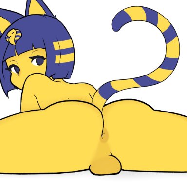 animal crossing, nintendo, ankha, ankha (animal crossing), stariiomega, 1boy, anus, ass, ass focus, balls, cat ears, cat tail, femboy, from behind, furry