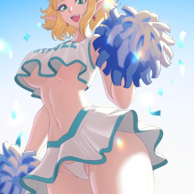 nintendo, tears of the kingdom, the legend of zelda, princess zelda, zelda (tears of the kingdom), opalisart, 1girls, bare arms, bare legs, bare shoulders, bare thighs, big breasts, blonde hair, cheerleader, cheerleader outfit
